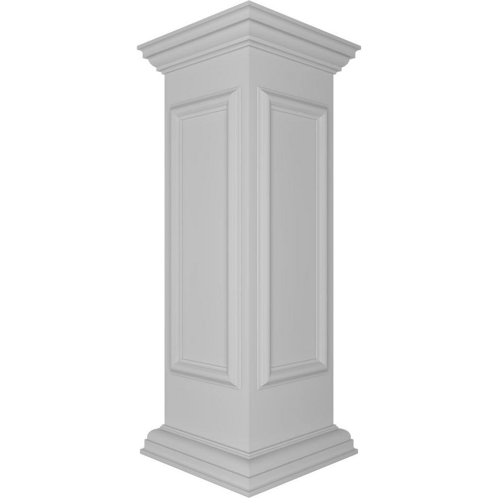 Ekena Millwork Corner 40 in. x 12 in. White Box Newel Post with Panel, Peaked Capital and Base Trim (Installation Kit Included)