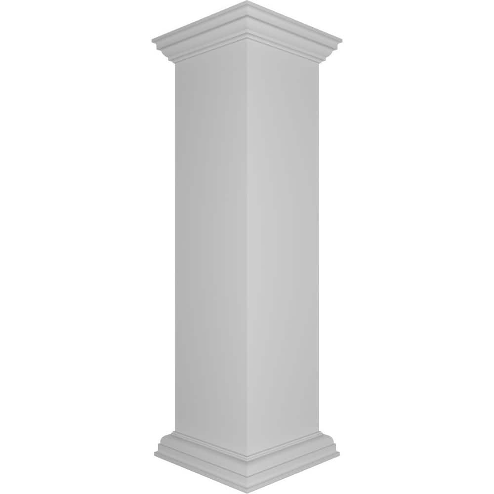 Ekena Millwork Corner 48 in. x 12 in. White Box Newel Post with Panel, Peaked Capital and Base Trim (Installation Kit Included)