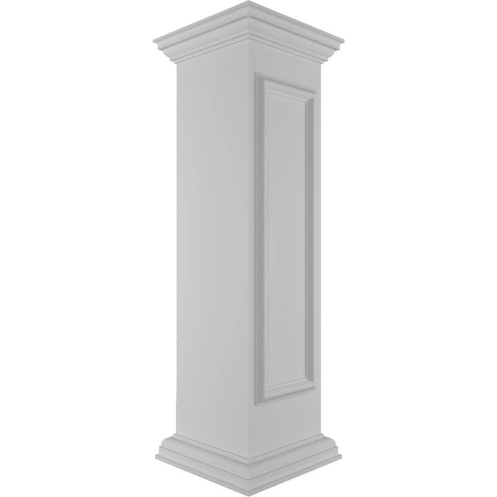 Ekena Millwork Corner 48 in. x 12 in. White Box Newel Post with Panel, Peaked Capital and Base Trim (Installation Kit Included)