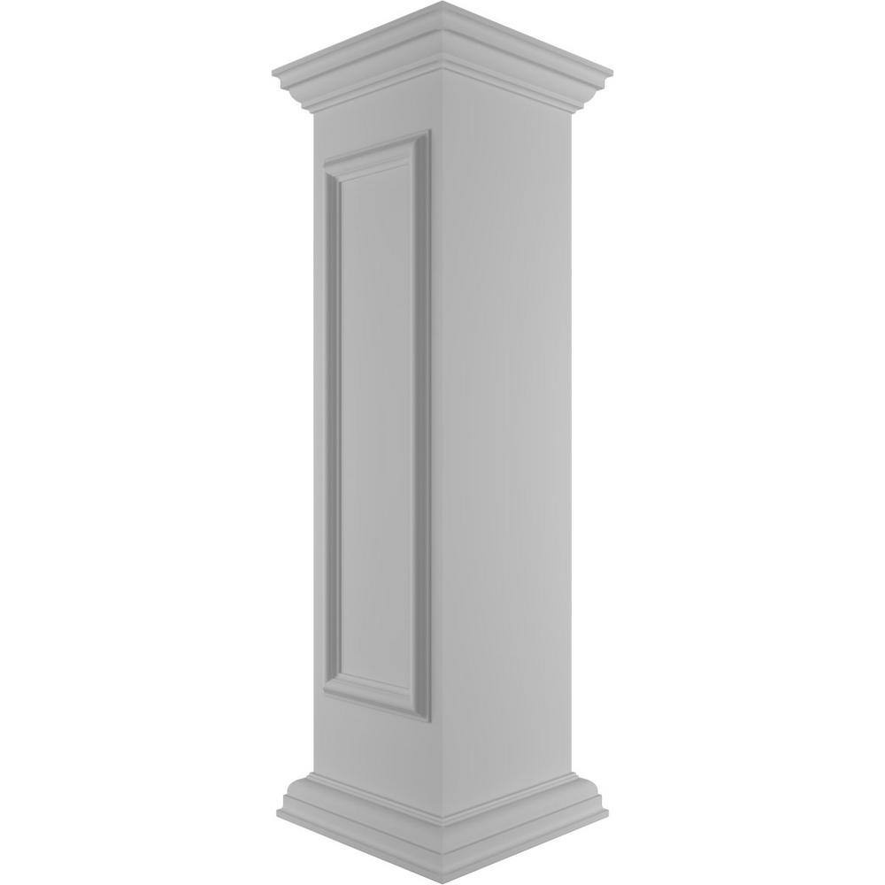 Ekena Millwork Corner 48 in. x 12 in. White Box Newel Post with Panel, Peaked Capital and Base Trim (Installation Kit Included)