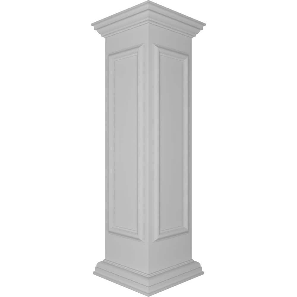 Ekena Millwork Corner 48 in. x 12 in. White Box Newel Post with Panel, Peaked Capital and Base Trim (Installation Kit Included)