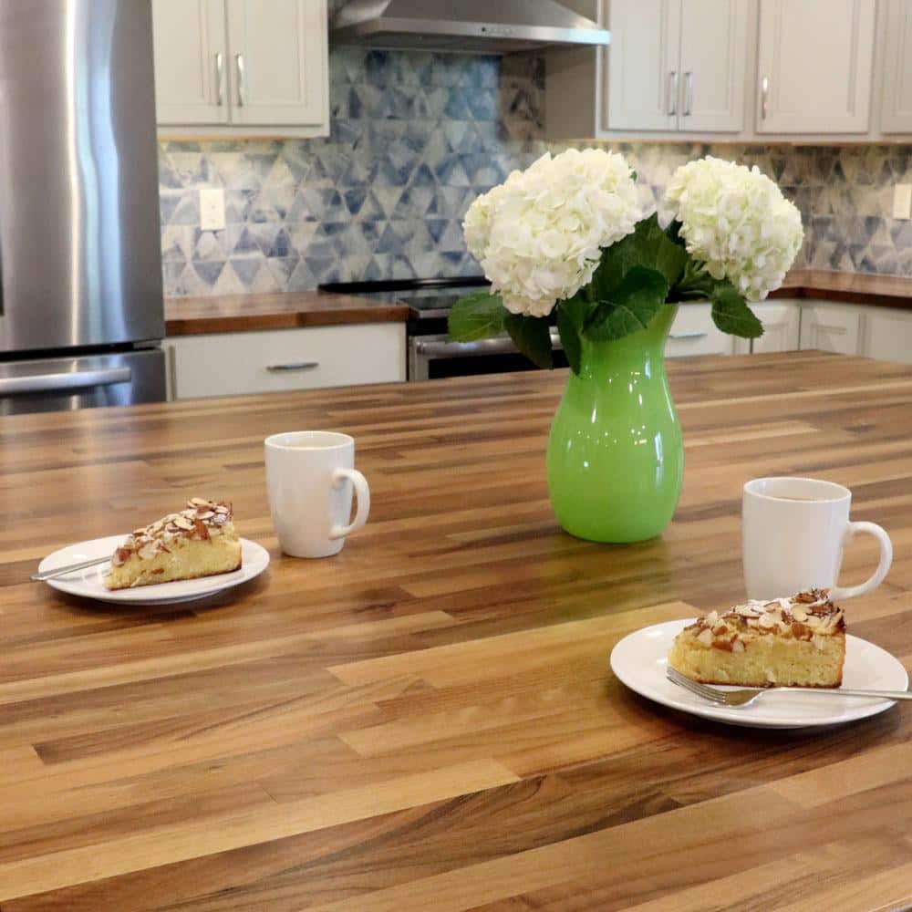 HARDWOOD REFLECTIONS 8 ft. L x 25 in. D Unfinished Walnut Solid Wood Butcher Block Countertop With Square Edge
