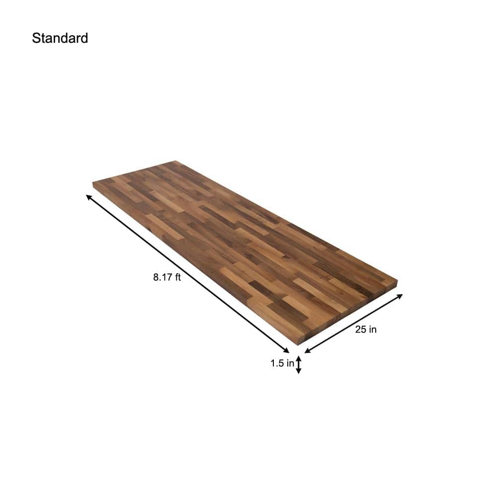 HARDWOOD REFLECTIONS 8 ft. L x 25 in. D Unfinished Walnut Solid Wood Butcher Block Countertop With Square Edge