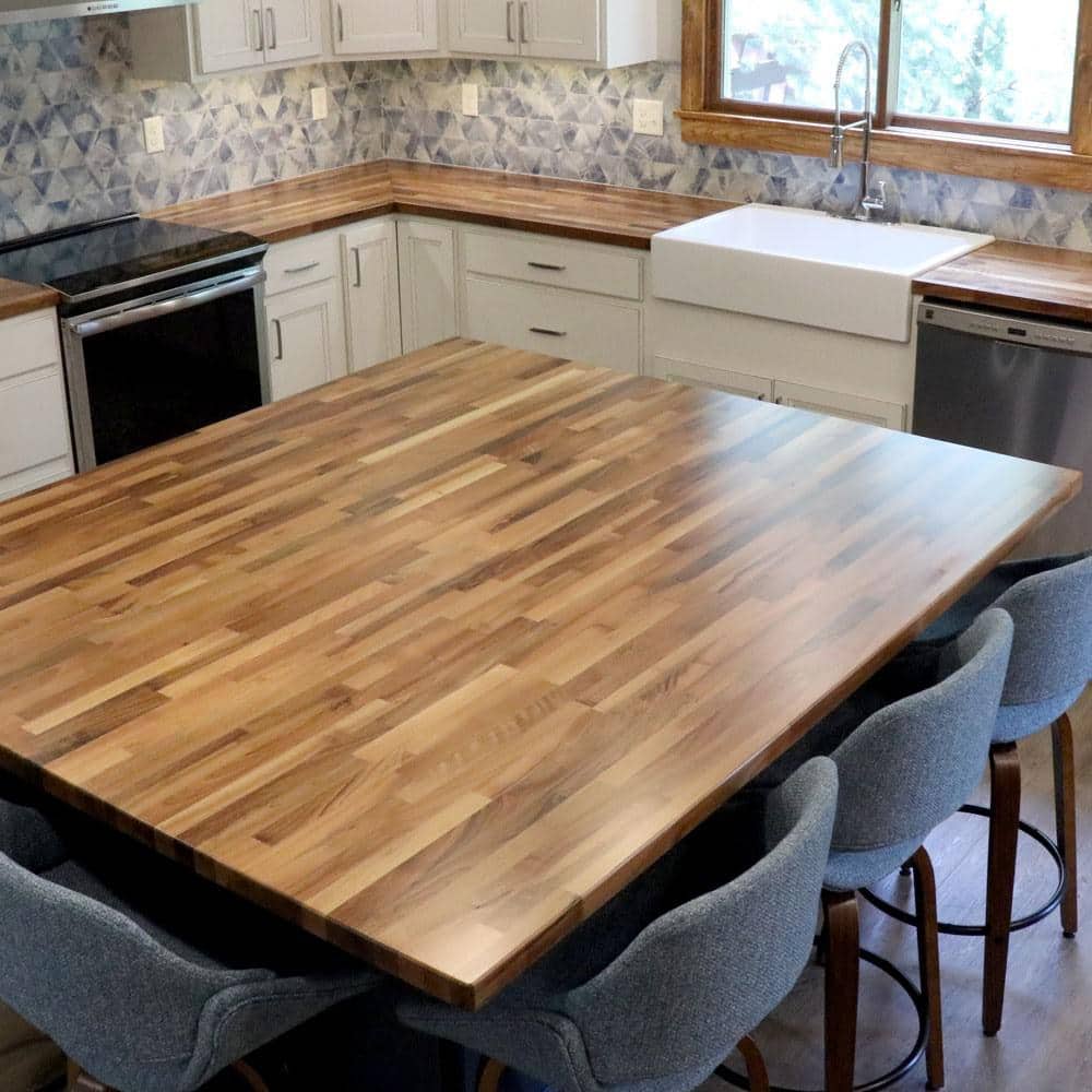 HARDWOOD REFLECTIONS 8 ft. L x 25 in. D Unfinished Walnut Solid Wood Butcher Block Countertop With Square Edge