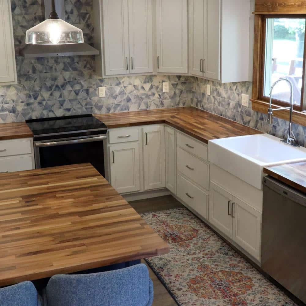 HARDWOOD REFLECTIONS 10 ft. L x 25 in. D Unfinished Walnut Solid Wood Butcher Block Countertop With Square Edge