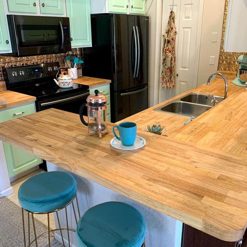 HARDWOOD REFLECTIONS 6 ft. L x 39 in. D Unfinished Hevea Solid Wood Butcher Block Island Countertop With Square Edge
