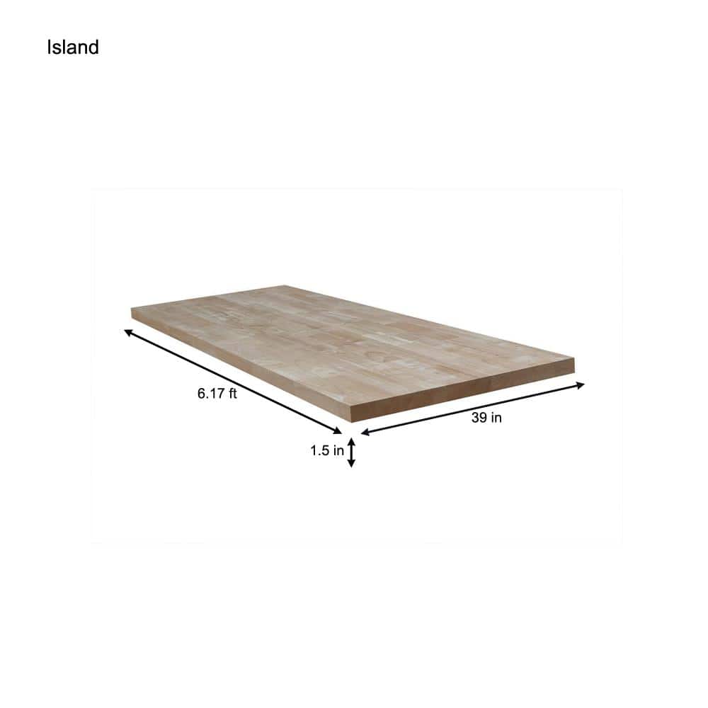HARDWOOD REFLECTIONS 6 ft. L x 39 in. D Unfinished Hevea Solid Wood Butcher Block Island Countertop With Square Edge