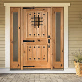 Krosswood Doors 64 in. x 80 in. Mediterranean Alder Arch Top Clear Low‑E Unfinished Wood Left‑Hand Prehung Front Door with Full Sidelites