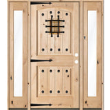 Krosswood Doors 64 in. x 80 in. Mediterranean Alder Arch Top Clear Low‑E Unfinished Wood Left‑Hand Prehung Front Door with Full Sidelites