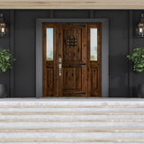 60 in. x 80 in. Mediterranean Alder Sq-Top Clear Low-E Unfinished Wood Right-Hand Prehung Front Door with Half Sidelites by Krosswood Doors