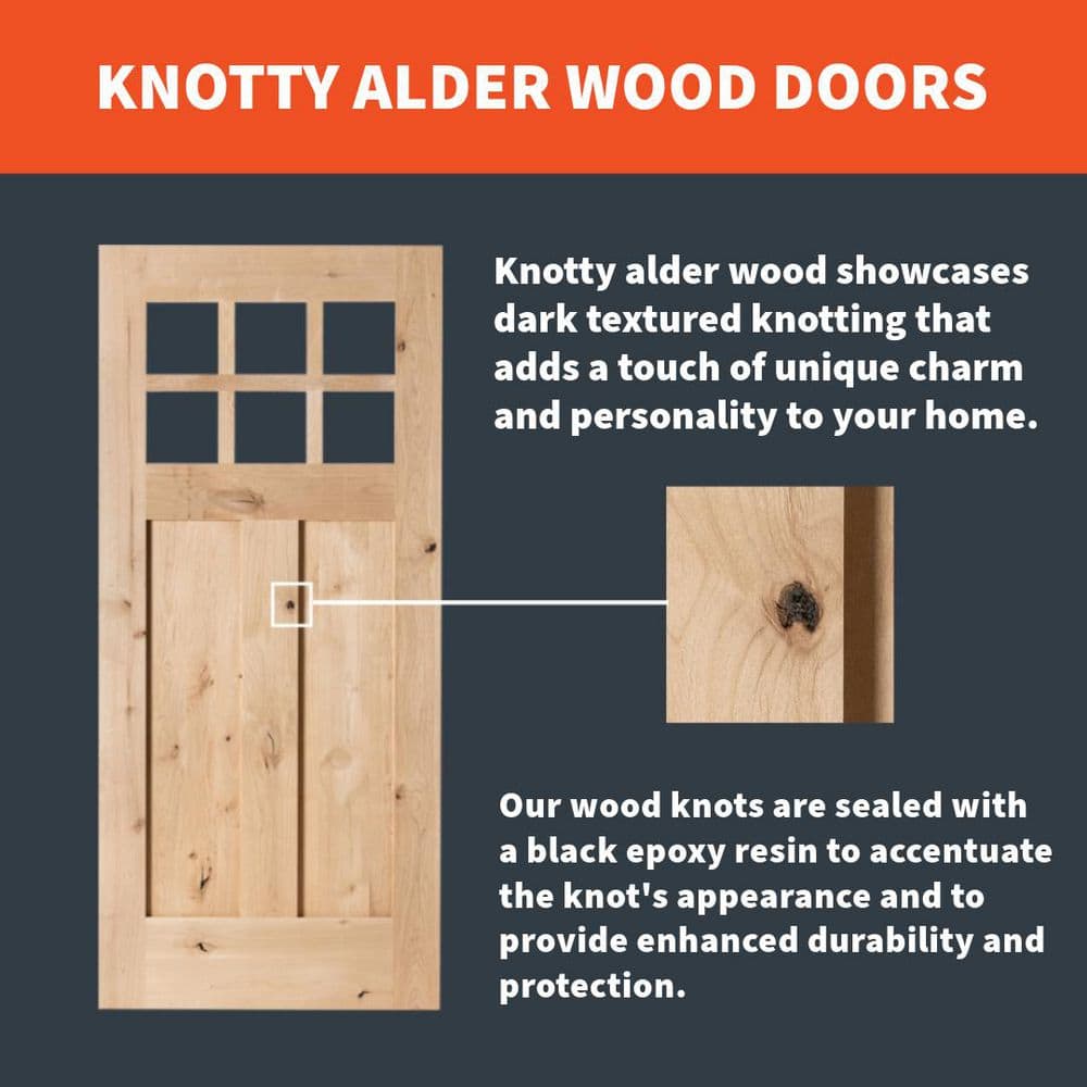 Krosswood Doors 36 in. x 80 in. Rustic Knotty Alder Full-Lite Clear Low-E Unfinished Wood Right-Hand Inswing Exterior Prehung Front Door