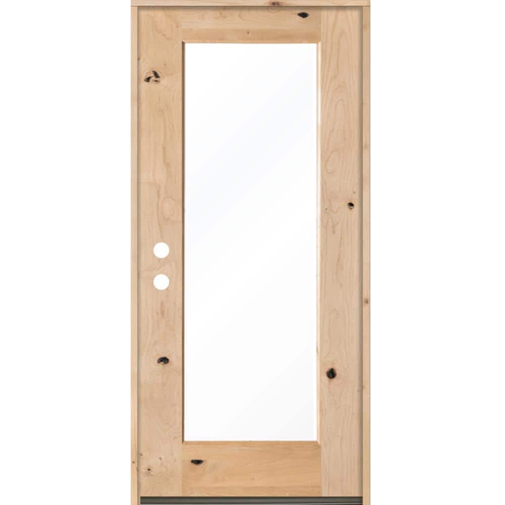 Krosswood Doors 36 in. x 80 in. Rustic Knotty Alder Full-Lite Clear Low-E Unfinished Wood Right-Hand Inswing Exterior Prehung Front Door