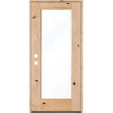 Krosswood Doors 36 in. x 80 in. Rustic Knotty Alder Full-Lite Clear Low-E Unfinished Wood Right-Hand Inswing Exterior Prehung Front Door