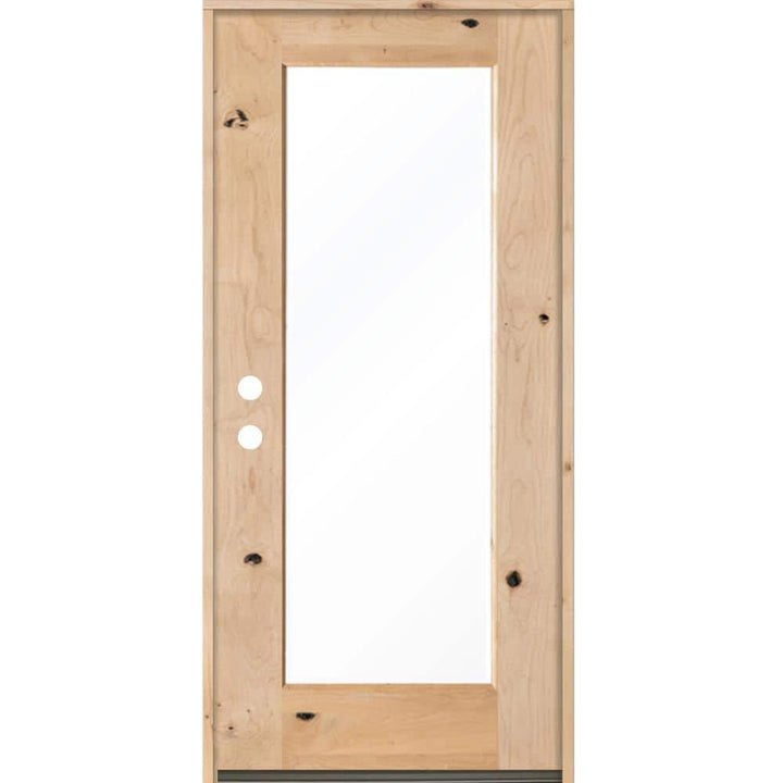 Krosswood Doors 36 in. x 80 in. Rustic Knotty Alder Full-Lite Clear Low-E Unfinished Wood Right-Hand Inswing Exterior Prehung Front Door