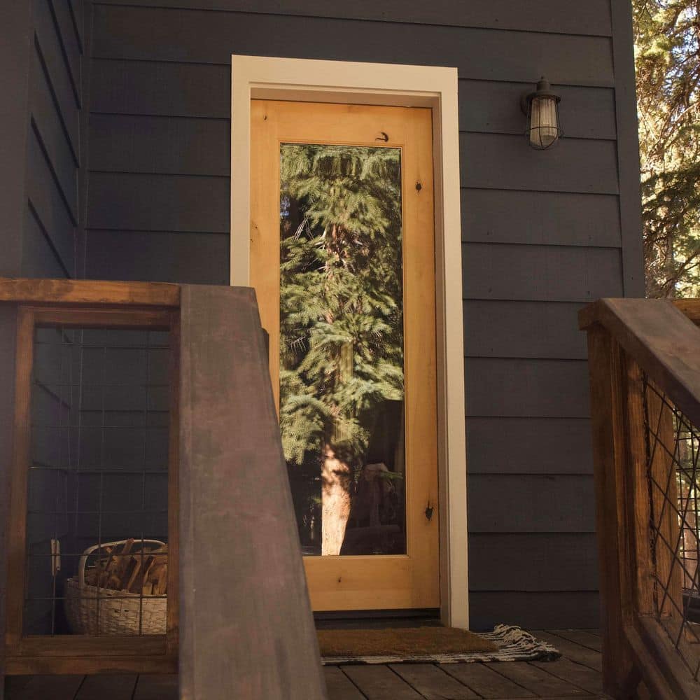 Krosswood Doors 36 in. x 80 in. Rustic Knotty Alder Full-Lite Clear Low-E Unfinished Wood Right-Hand Inswing Exterior Prehung Front Door