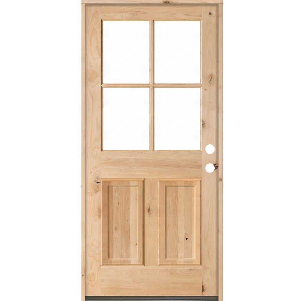 32 in. x 80 in. Knotty Alder Left Hand 4-Lite Clear Glass Unfinished Wood Prehung Front Door by Krosswood Doors