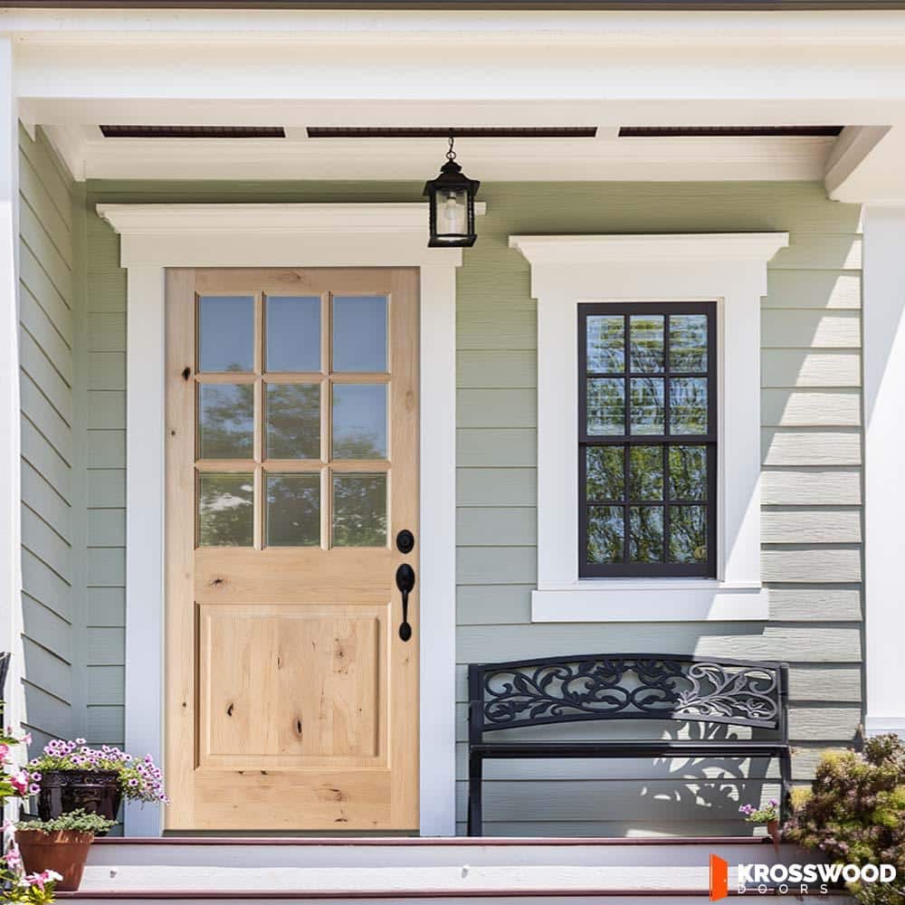 36 in. x 80 in. Craftsman 9-Lite with Clear Beveled Glass Left-Hand Inswing Unfinished Knotty Alder Prehung Front Door
