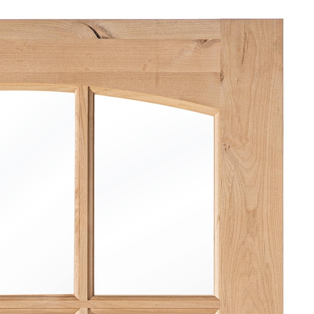 36 in. x 80 in. Krosswood Doors Knotty Alder Left-Hand/Inswing 9-Lite Arch Top V-Panel Clear Glass Unfinished Wood Prehung Front Door
