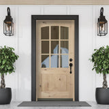 36 in. x 80 in. Krosswood Doors Knotty Alder Left-Hand/Inswing 9-Lite Arch Top V-Panel Clear Glass Unfinished Wood Prehung Front Door