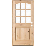 36 in. x 80 in. Krosswood Doors Knotty Alder Left-Hand/Inswing 9-Lite Arch Top V-Panel Clear Glass Unfinished Wood Prehung Front Door