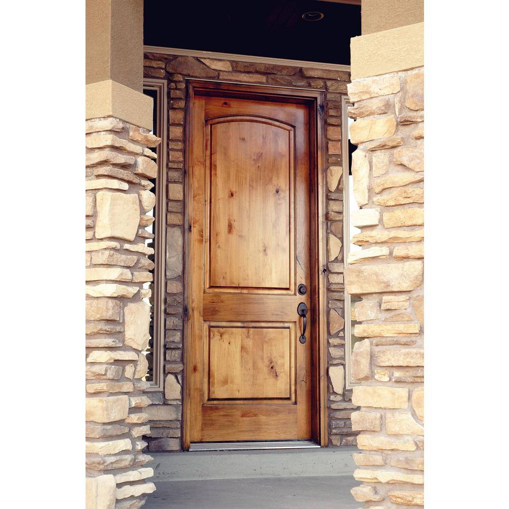 Krosswood Doors 36 in. x 96 in. Rustic Top Rail Arch 2-Panel Left-Hand Inswing Unfinished Knotty Alder Exterior Wood Prehung Front Door