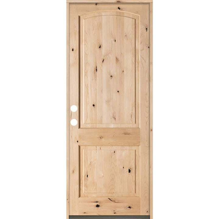 Krosswood Doors 42 in. x 96 in. Rustic Top Rail Arch 2-Panel Right-Hand Inswing Unfinished Knotty Alder Exterior Wood Prehung Front Door