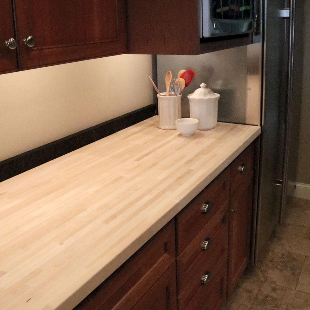 HARDWOOD REFLECTIONS 4 ft. L x 25 in. D Unfinished Maple Butcher Block Standard Countertop in With Square Edge
