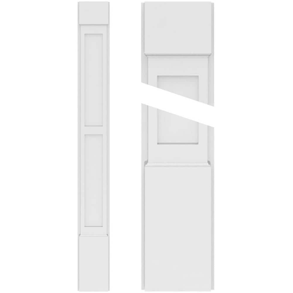 Ekena Millwork 2 in. x 7 in. x 120 in. 2 Equal Flat Panel PVC Pilaster with Standard Capital and Base Moulding (Pair)