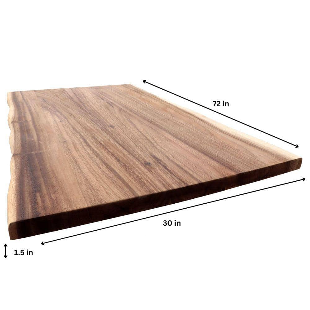 HARDWOOD REFLECTIONS 6 ft. L x 30 in. D Unfinished Saman Solid Wood Butcher Block Desktop Countertop With Live Edge