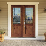 Krosswood Doors 64 in. x 96 in. Rustic Knotty Alder Clear Half-Lite Unfinished Wood with V-Groove Right Active Double Prehung Front Door