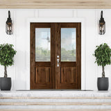 Krosswood Doors 64 in. x 96 in. Rustic Knotty Alder Clear Half-Lite Unfinished Wood with V-Groove Right Active Double Prehung Front Door