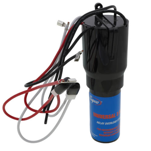 Supco URCO410 capacitor - front view (Type: Relay; Voltage: 100 to 125 VAC)