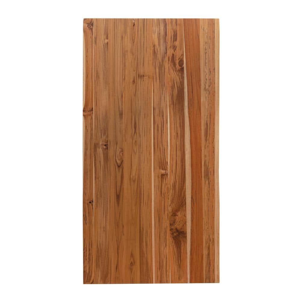 HARDWOOD REFLECTIONS 8 ft. L x 25 in. D Finished Teak Solid Wood Butcher Block Countertop With Live Edge