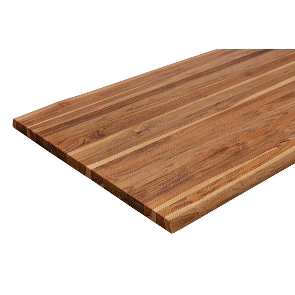 HARDWOOD REFLECTIONS 8 ft. L x 25 in. D Finished Teak Solid Wood Butcher Block Countertop With Live Edge