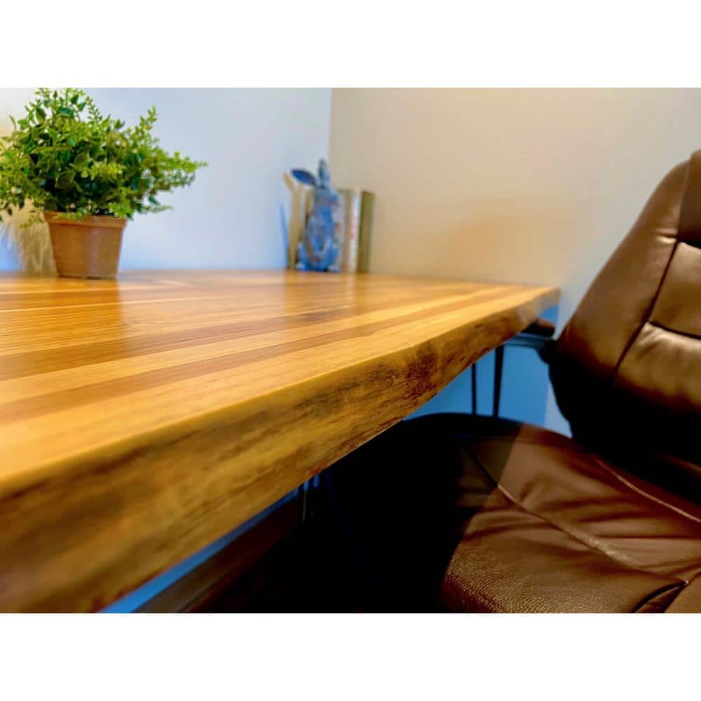 HARDWOOD REFLECTIONS 8 ft. L x 25 in. D Finished Teak Solid Wood Butcher Block Countertop With Live Edge