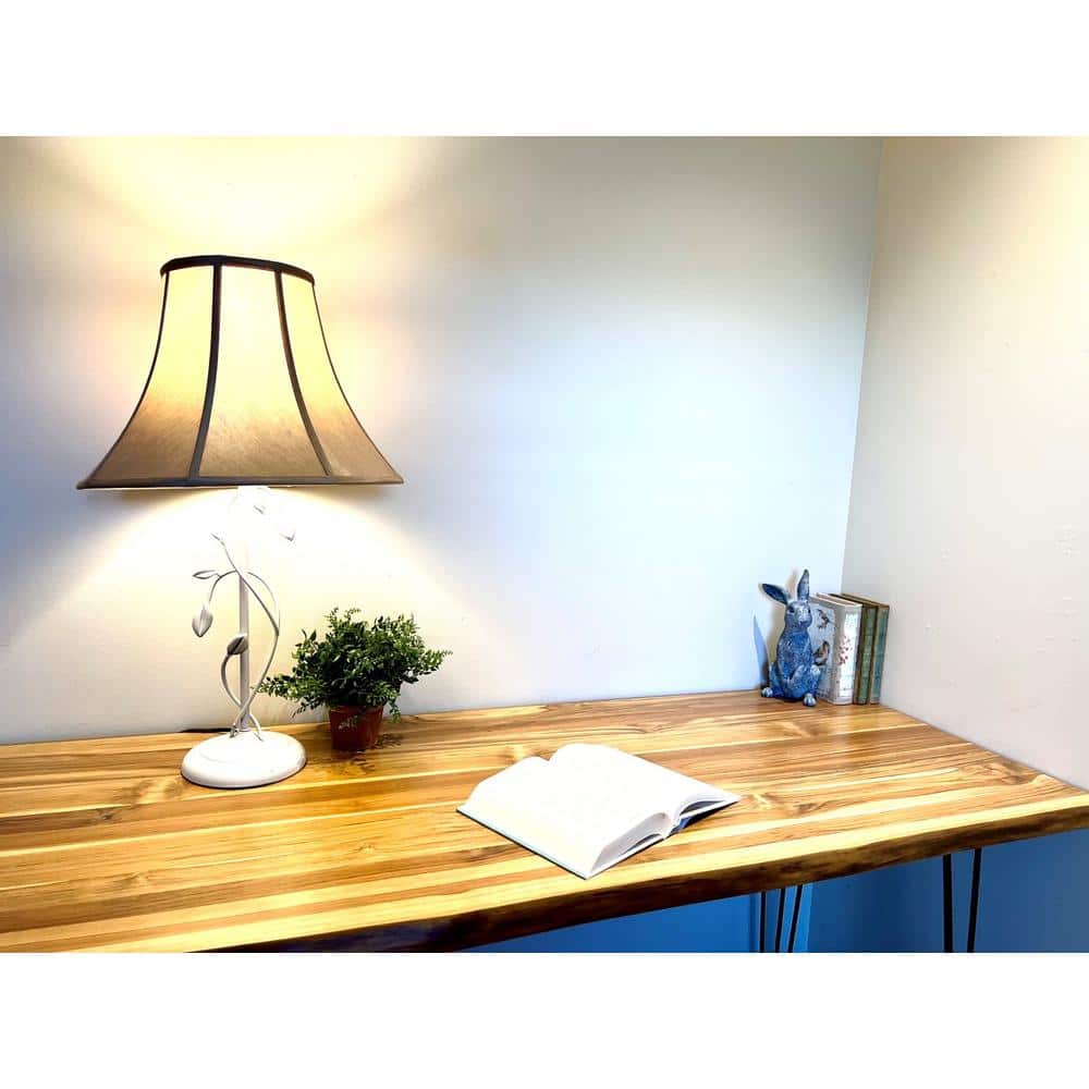 HARDWOOD REFLECTIONS 8 ft. L x 25 in. D Finished Teak Solid Wood Butcher Block Countertop With Live Edge