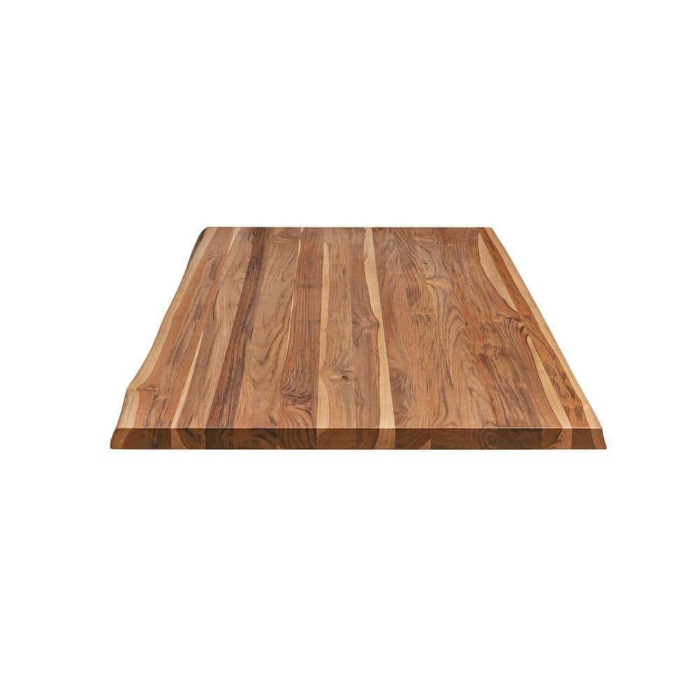 HARDWOOD REFLECTIONS 8 ft. L x 25 in. D Finished Teak Solid Wood Butcher Block Countertop With Live Edge