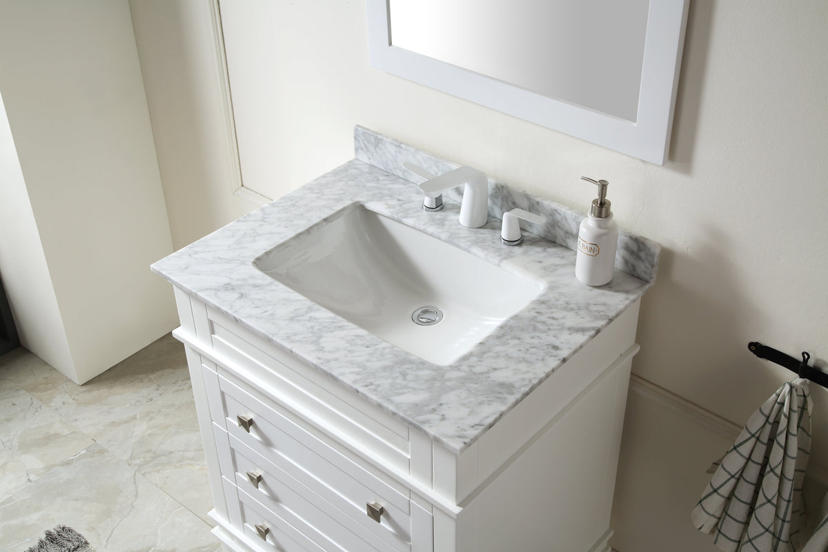 ANZZI Wineck Series 36-in White Single Sink Bathroom Vanity with Carrara White Natural Marble Top (Mirror Included)
