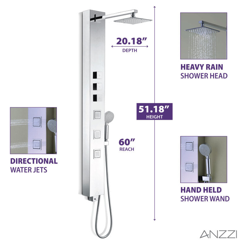 ANZZI Lann Series Polished Chrome 3-Spray Shower Panel System (Valve Included)