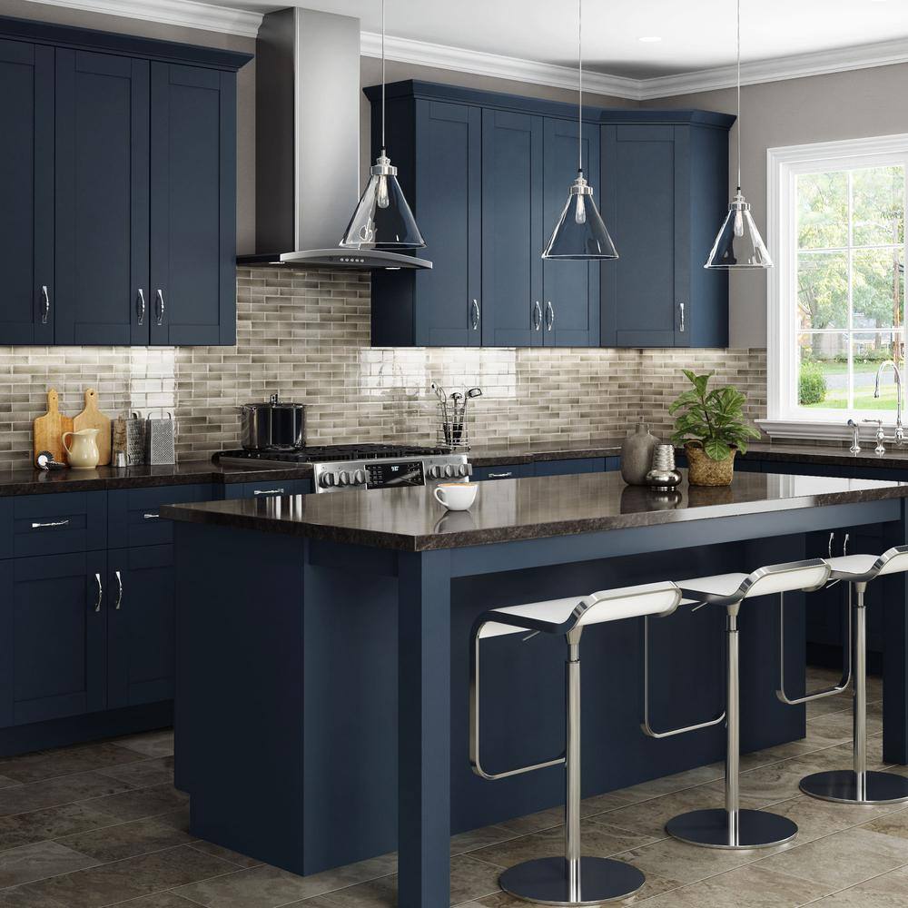 MILL'S PRIDE Richmond Valencia Blue Plywood Shaker Stock Ready to Assemble Wall Kitchen Cabinet Sft Cls 15 in W x 12 in D x 42 in H
