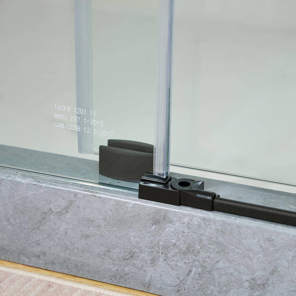 Vanity Art 76 in. H x 60 in. W Frameless Sliding Shower/Tub Door, Matte Black, Clear Tempered Glass