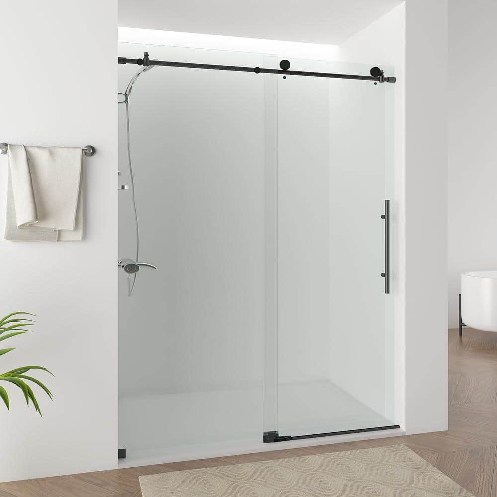 Vanity Art 76 in. H x 60 in. W Frameless Sliding Shower/Tub Door, Matte Black, Clear Tempered Glass