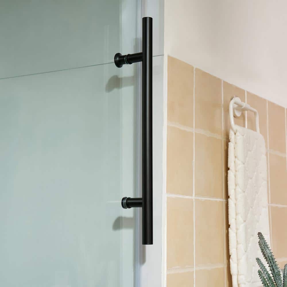 Vanity Art 76 in. H x 60 in. W Frameless Sliding Shower/Tub Door, Matte Black, Clear Tempered Glass