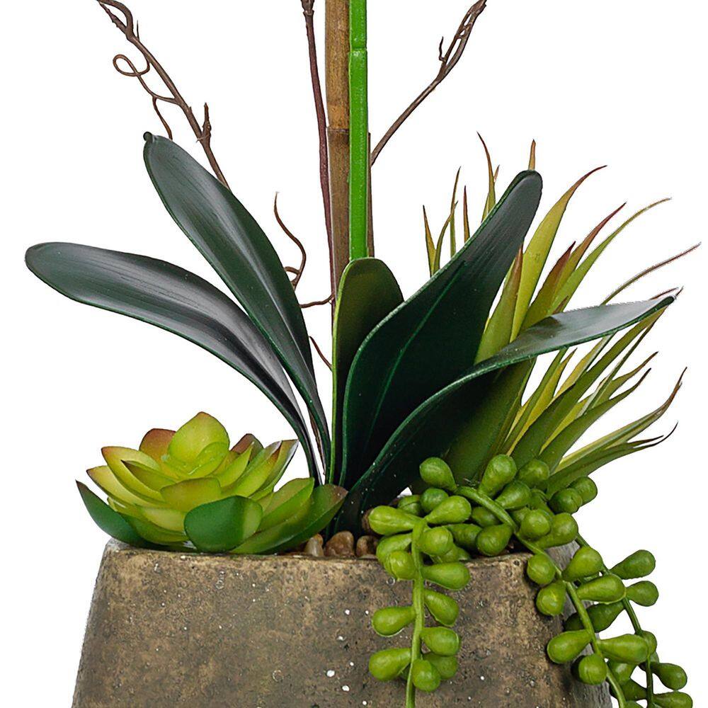 Vanity Art 23. 23 in. H Artificial Phalaenopsis Orchid Floral Arrangement in Decorative Cement in Pot