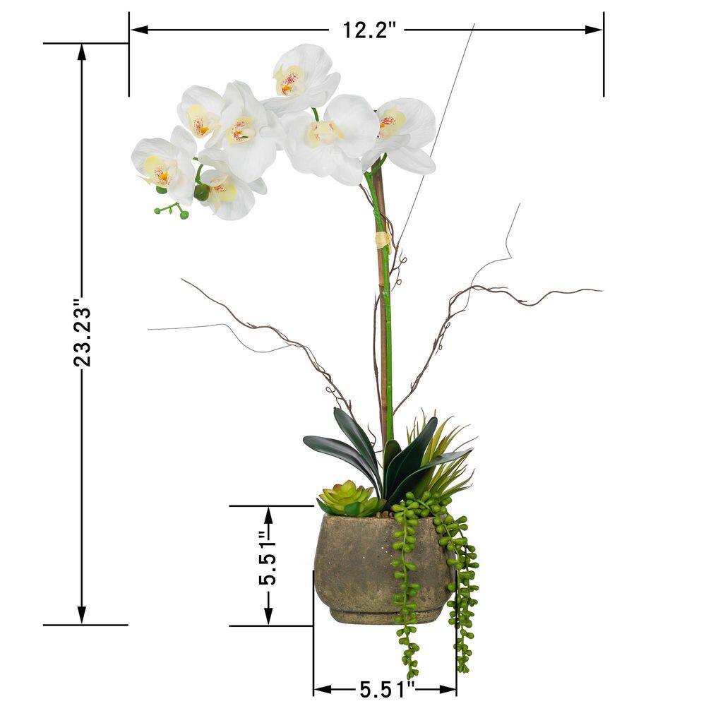 Vanity Art 23. 23 in. H Artificial Phalaenopsis Orchid Floral Arrangement in Decorative Cement in Pot