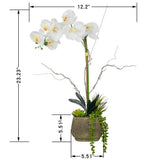 Vanity Art 23. 23 in. H Artificial Phalaenopsis Orchid Floral Arrangement in Decorative Cement in Pot