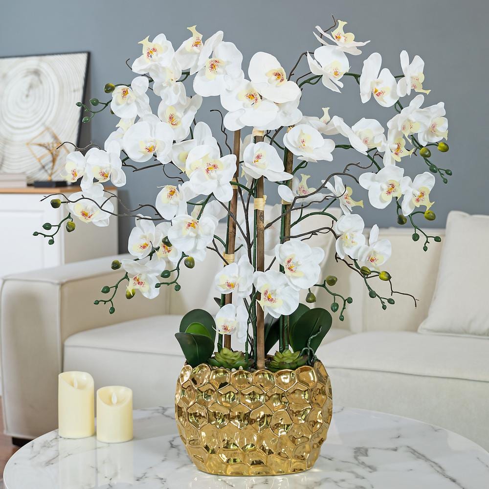 Vanity Art 35.43 in. H Gold-plated Phalaenopsis Orchid Floral Arrangement in Pot