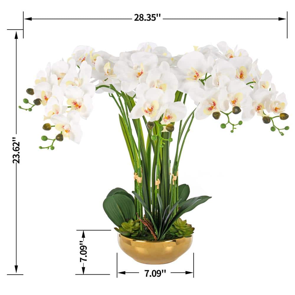 Vanity Art 23.62 in. H Artificial Orchid Arrangement in Gold-Plated Ceramics Vase