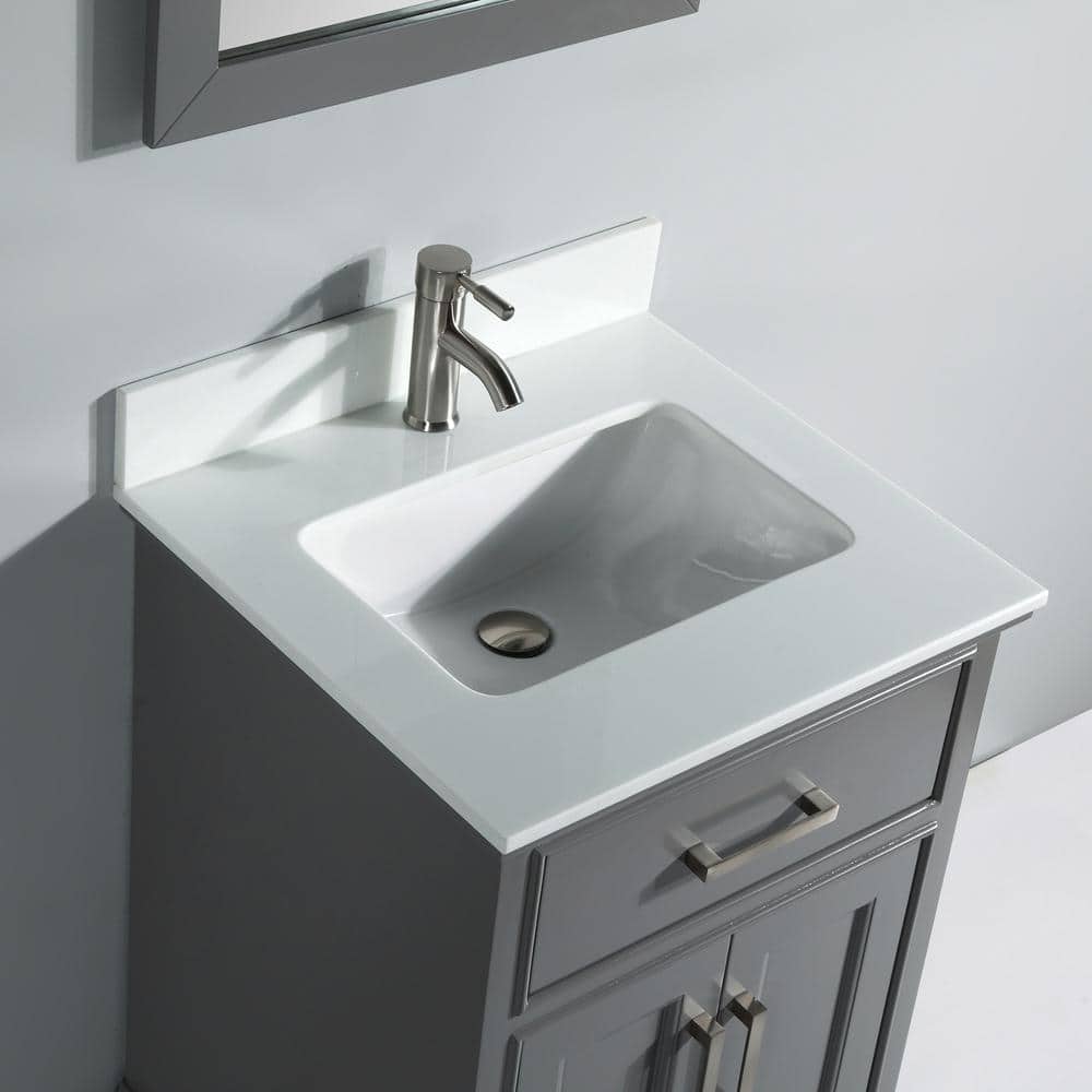 Vanity Art Genoa 24 in. W x 22 in. D x 36 in. H Bath Vanity in Grey with Engineered Marble Top in White with Basin and Mirror