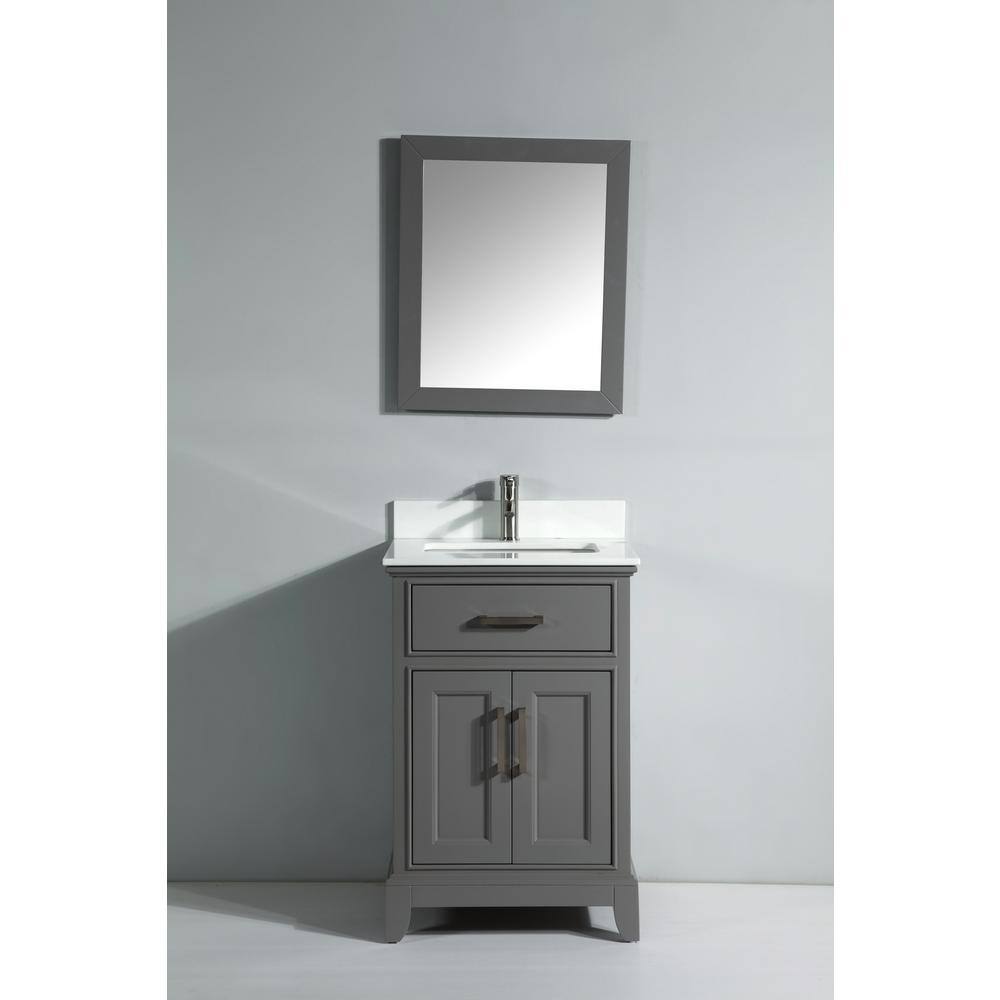 Vanity Art Genoa 24 in. W x 22 in. D x 36 in. H Bath Vanity in Grey with Engineered Marble Top in White with Basin and Mirror